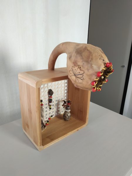 Lampe en bois, calebasse graines – Image 3