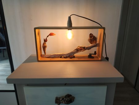 Lampe rectangle en bois et graines – Image 3