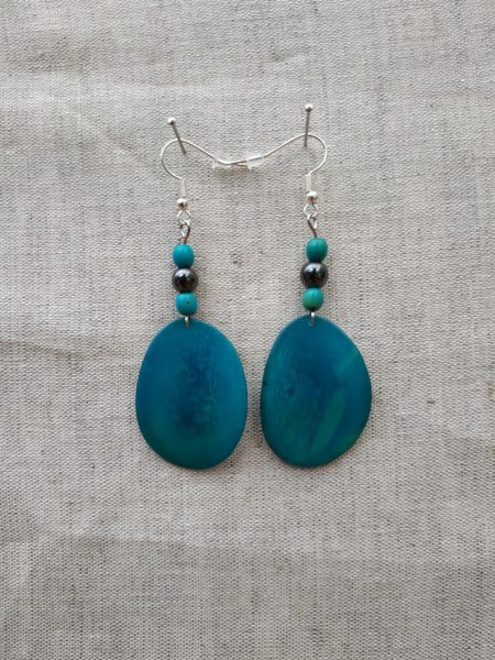 Boucles d'oreilles tagua bleu