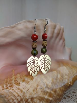 Boucles d'oreilles feuille açai verte